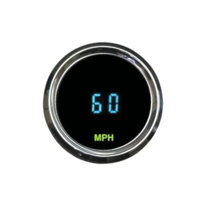 Round Mini Speedometer Scale: 225 mph; Scale Color: black Chrome 52.388 mm