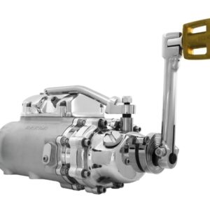 6-into-4 70-Early 84 Complete Transmission with Ear, Standard Shift Pattern Polished Case, Mechanical Kicker Cover, Bearing Doors and Top Covers Aluminium Polished Cable Clutch