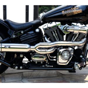 Bomb V2 Exhaust System , Polished Smooth Heat Shield, Polished Adjustable High End Cap, Polished 4"