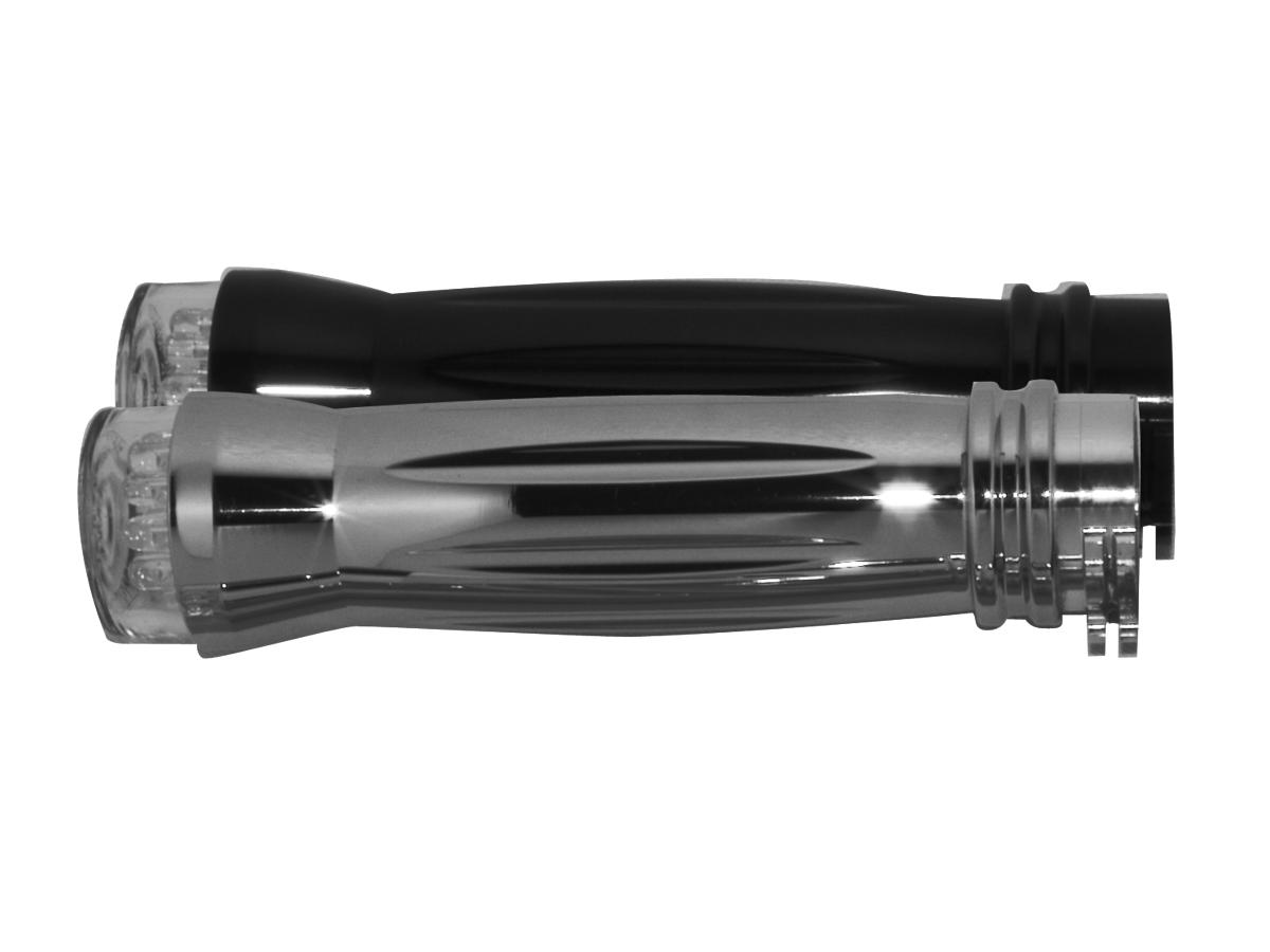 Light & Grooved Grip LED Turn Signal Set with Rear Turn Signals ,Taillight and License Plate Aluminium Polished 1" Throttle Cables