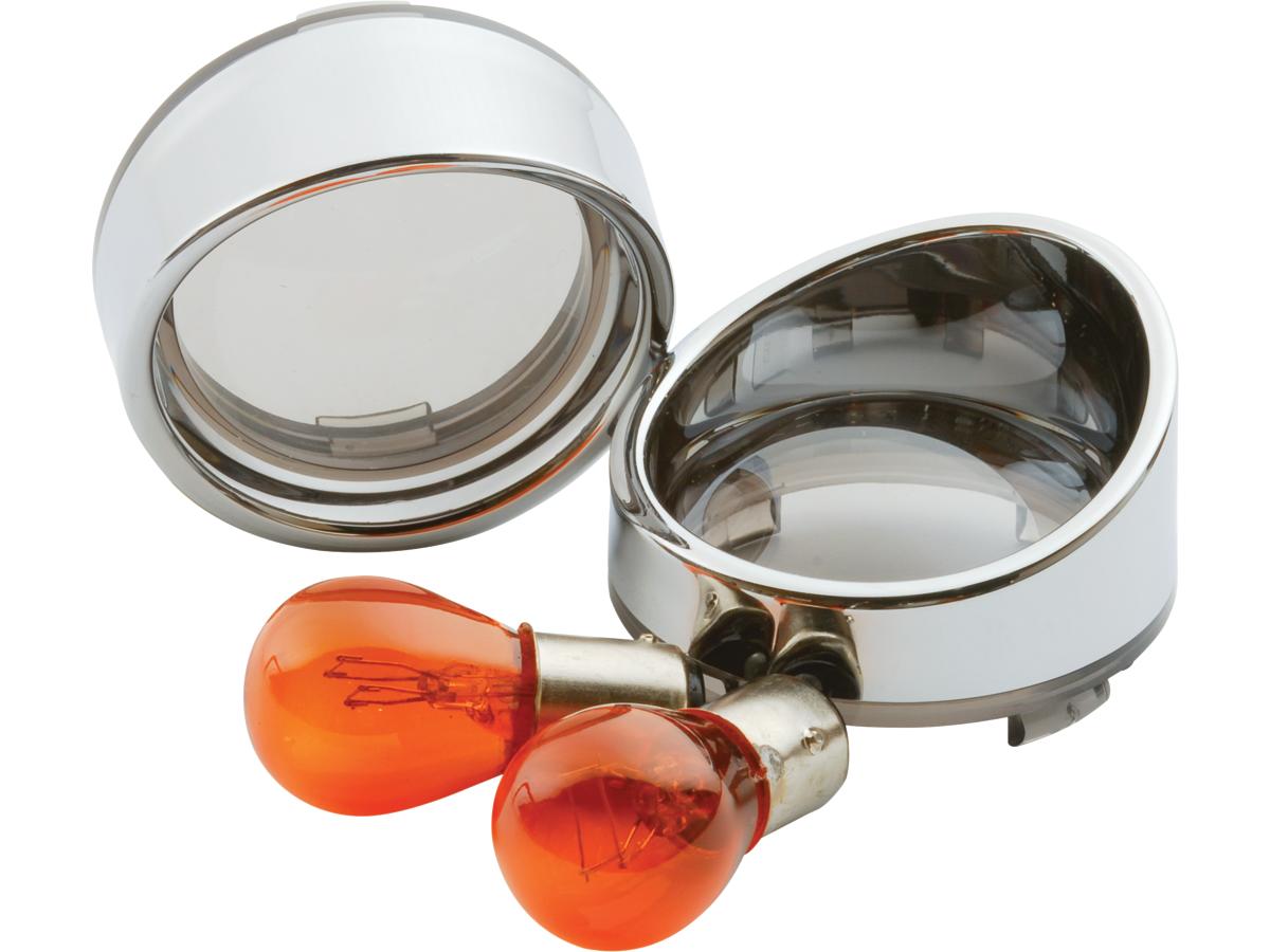 Visor Bezel Kit for Deuce Style Turn Signals Smoke lens, with amber bulb, single filament Chrome