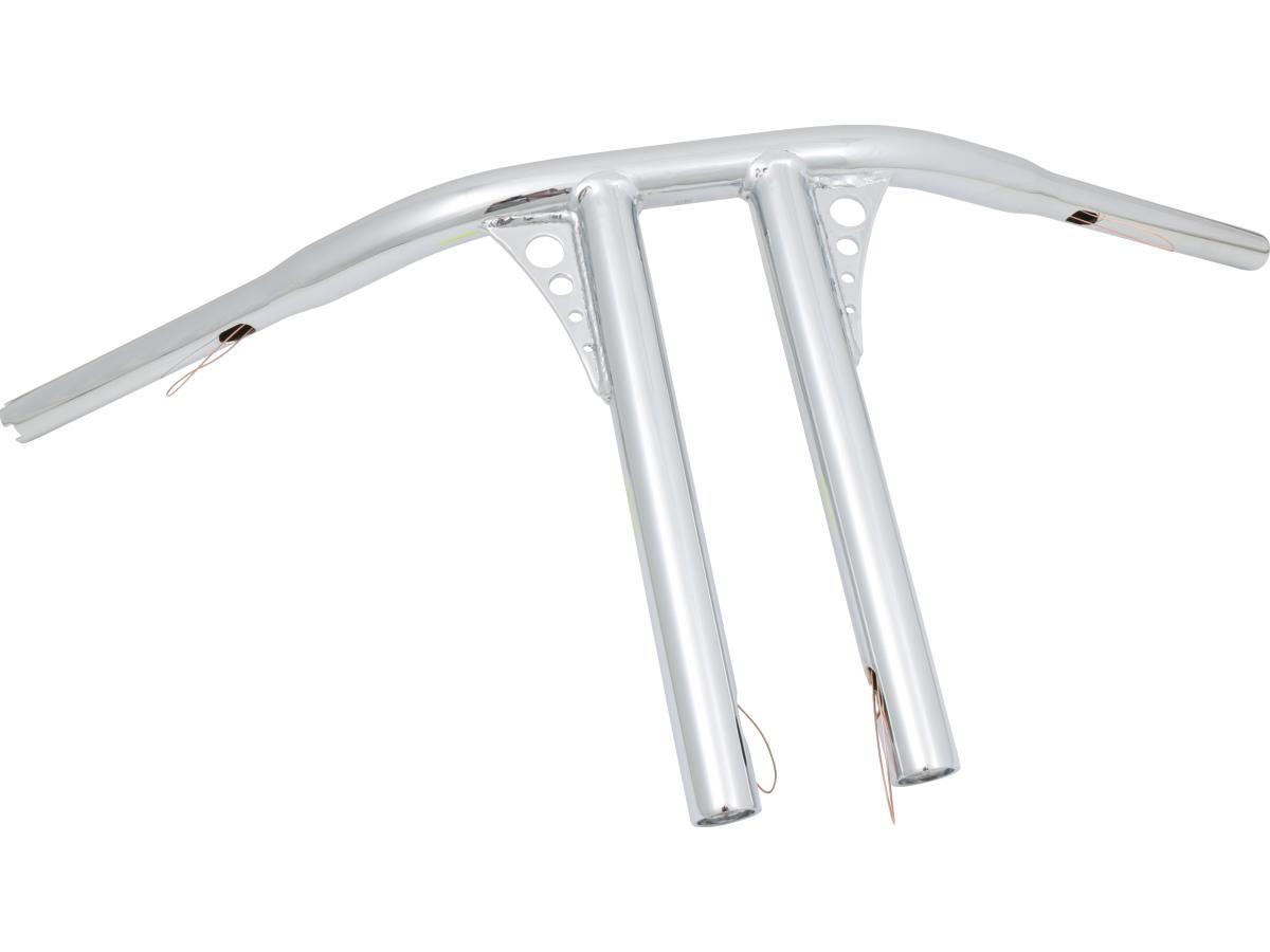 12 Straight-Up T-Bar Handlebar Non-Dimpled 4-Hole Chrome 1 1/4" Throttle By Wire Throttle Cables