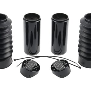 6-Piece Fork Covers with lower Fork Rubbers With Cult-Werk Logo Black Gloss Powder Coated