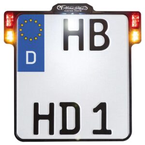 ALL-INN 2.0 License Plate Base Plate Turn Signal/Brake Light/Taillight and License Plate Light, Swiss Size 140x180mm Black Anodized
