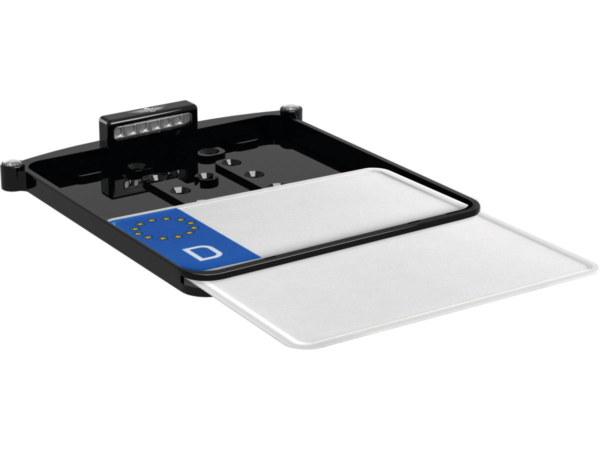 ALL-IN-ONE NANO License Plate Base Plate 3 in 1 and License Plate Light, German Size 200x180mm Black Anodized