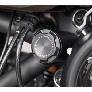 Premium Swing Arm Axle Cover with Ricks Logo Satin Black Powder Coated