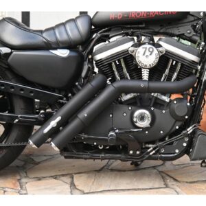 Firestarter Midcontrol Exhaust System , Black Smooth Heat Shield, Polished Smooth End Cap, Black 2,5"
