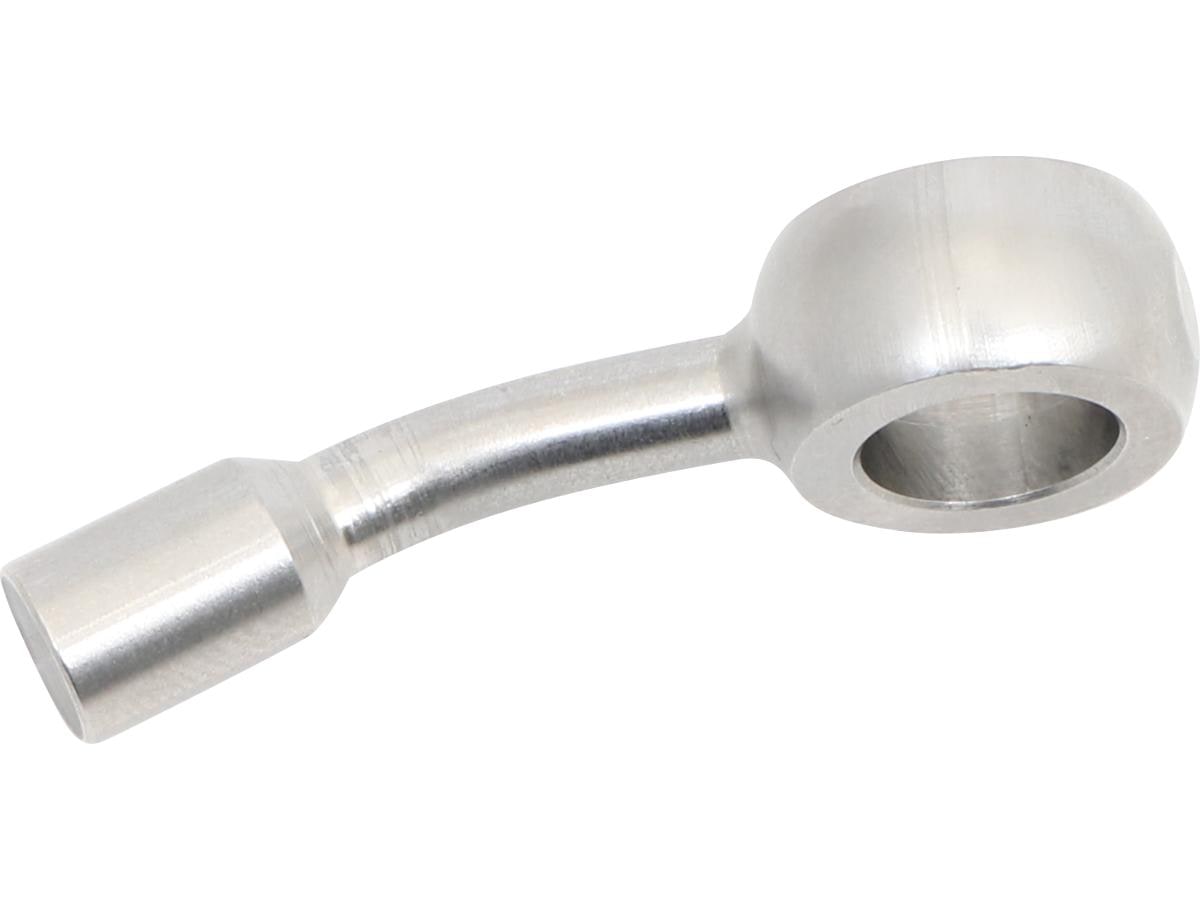 10 mm, Vario Line Banjo Fitting Type 022, 20° Right Side Bend, 20° Down Elbow, ABS Block Stainless Steel