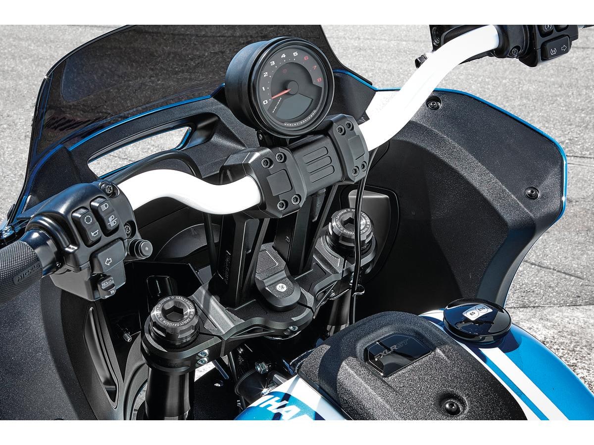 Club Style Pullback Riser Kit for Top Mount Round Speedometer 7" Height, 1 1/4" Clamp Diameter Black Anodized