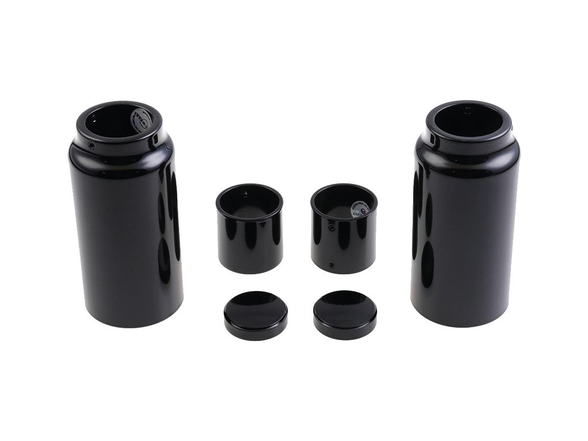 6-Piece Fork Covers with lower Fork Aluminum Covers Short Version, with Cult-Werk Logo, with OEM Headlamp Mask and relocated OEM Front Turn Signals Gloss Black Powder Coated