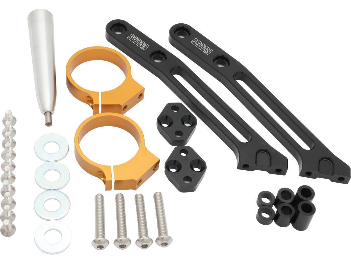 STX 36 Blackline Twin Shock Absorber with Golden Reservoir Length: 328,5 mm +/- 5 mm, Stroke: 86,5 mm, Mounted Spring: 66420-026 (26 N/mm) Blackline Gold